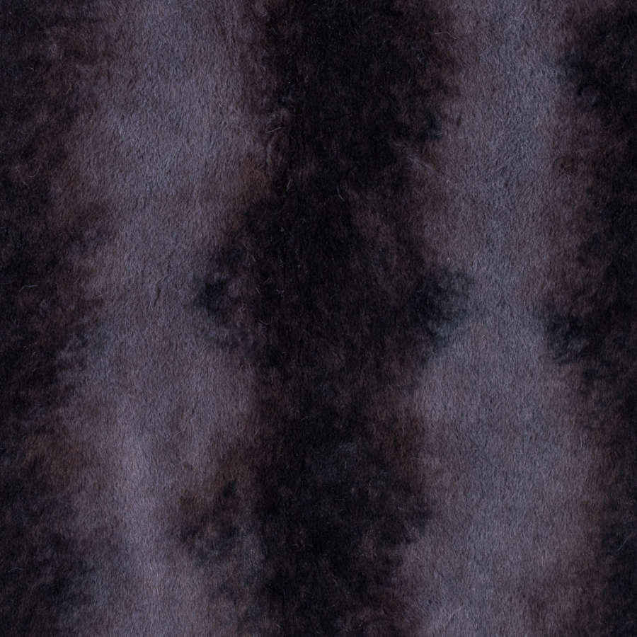 Black and Gray Striped Stretch Faux Rabbit Fur | Mood Fabrics