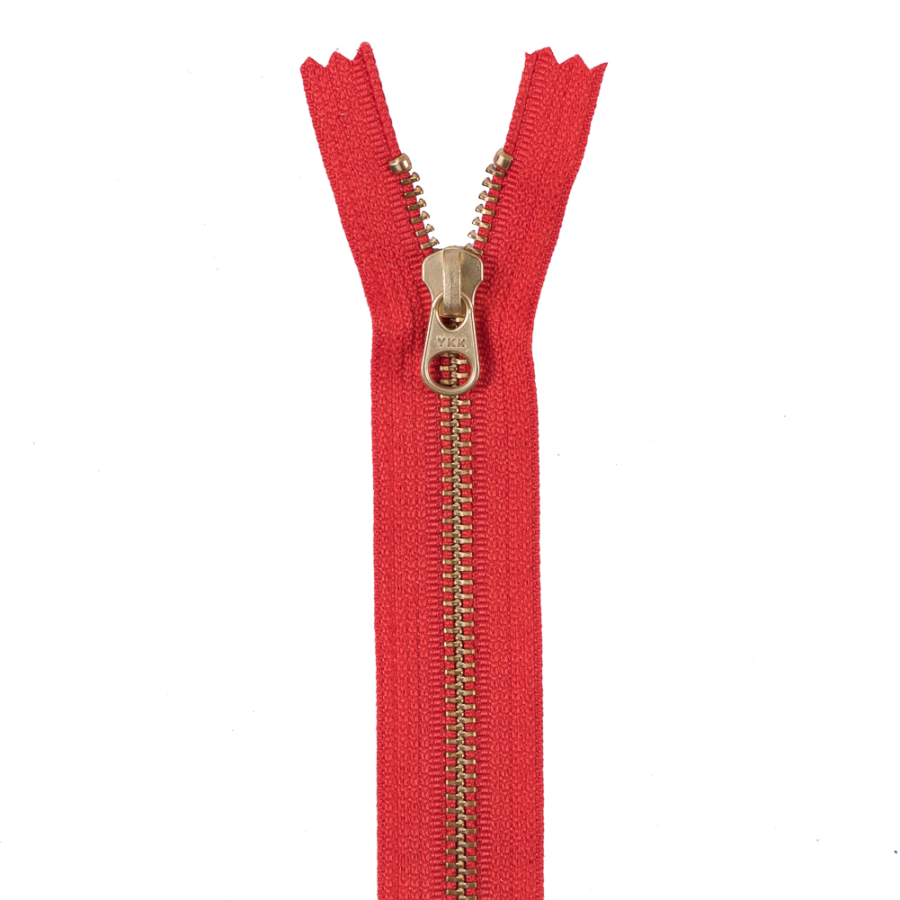 Burnt Orange Metal Zipper with Gold Pull and Teeth - 6 | Mood Fabrics