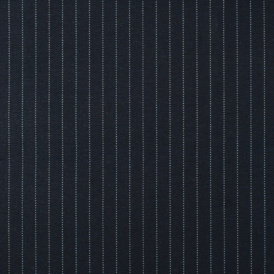 Dark Navy and White Pinstriped Selvedge Denim - 13 oz | Mood Fabrics