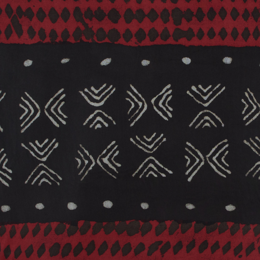 Oscar de la Renta Black and Red Tribal Printed Silk Chiffon | Mood Fabrics