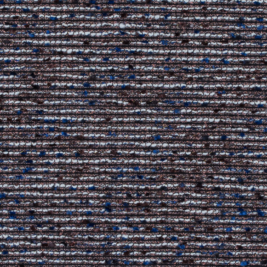 Metallic Copper and Mazarine Blue Polyester Tweed | Mood Fabrics