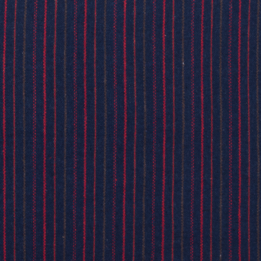 Italian Navy, Red and Green Striped Blended Wool Twill | Mood Fabrics