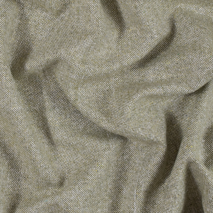 Italian Green and Metallic Silver Blended Wool Tweed | Mood Fabrics