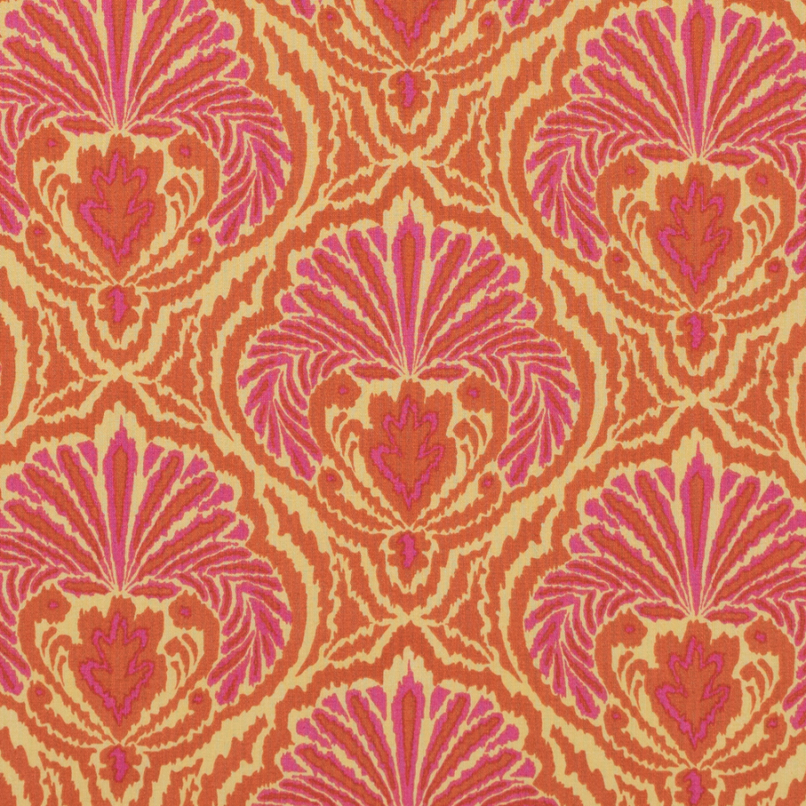Orange and Yellow Ikat Seashell Printed Cotton Woven | Mood Fabrics