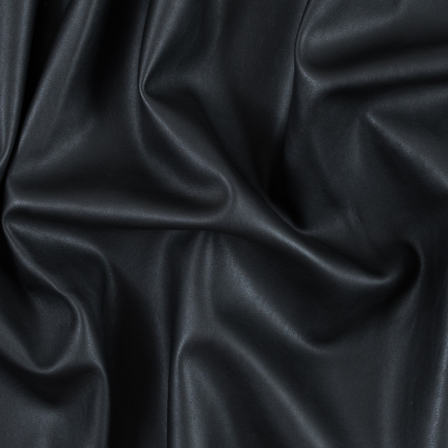 Black Stretch Faux Leather with Gray Suede Backing | Mood Fabrics