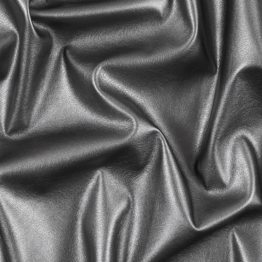 Metallic Chateau Gray Stretch Faux Leather with a Black Fabric Backing | Mood Fabrics