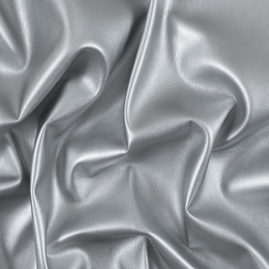 Metallic Silver Faux Leather with a Gray Faux Suede Backing | Mood Fabrics