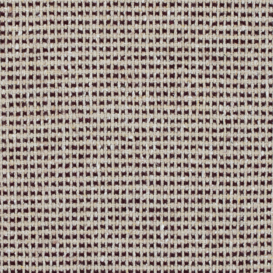 Italian Ecru and Bordeaux Checkerd Wool Blend | Mood Fabrics