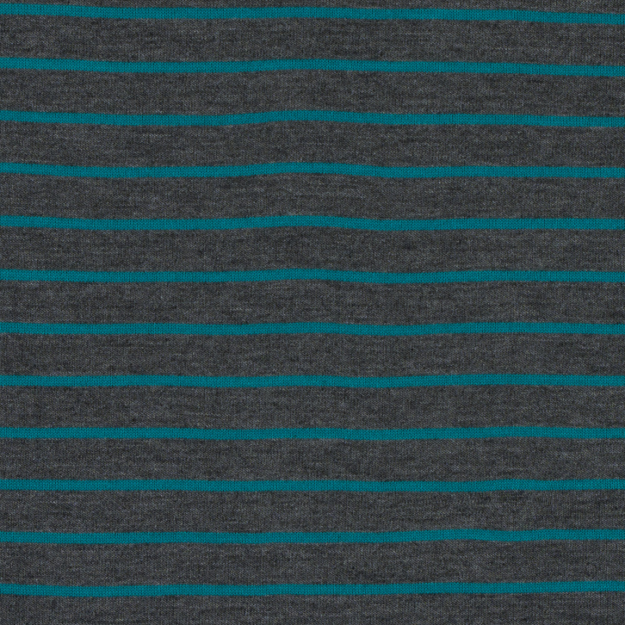 Charcoal and Jade Striped Hacci Baby Knit | Mood Fabrics
