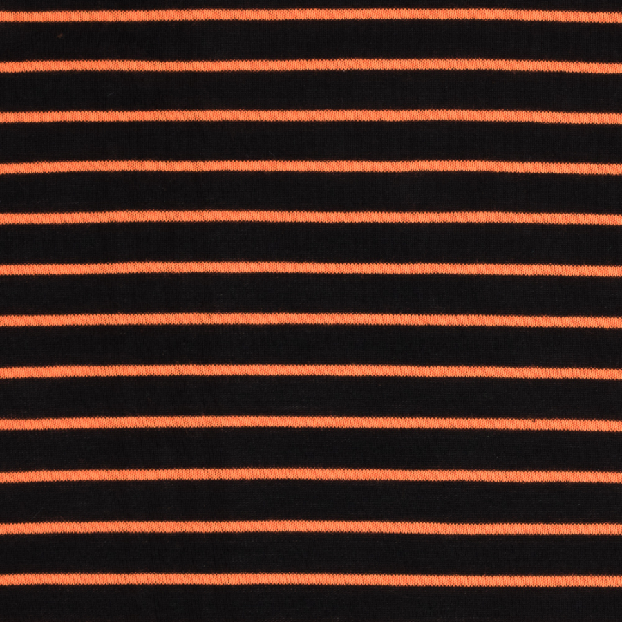 Black and Neon Orange Striped Hacci Baby Knit | Mood Fabrics