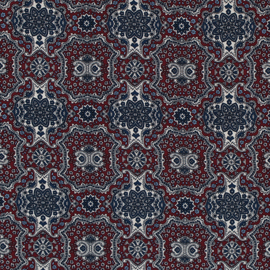 Rio Red and Ensign Blue Mandala Floral Polyester Print | Mood Fabrics