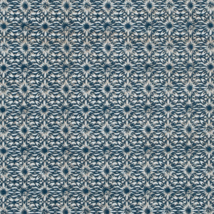 Blue Coral and Oxford Tan Diamond Printed Polyester Crepe | Mood Fabrics