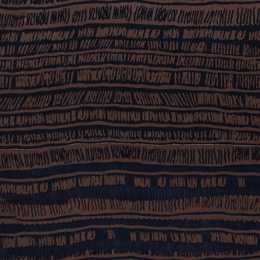 Brown and Navy Abstract Printed Polyester Chiffon | Mood Fabrics