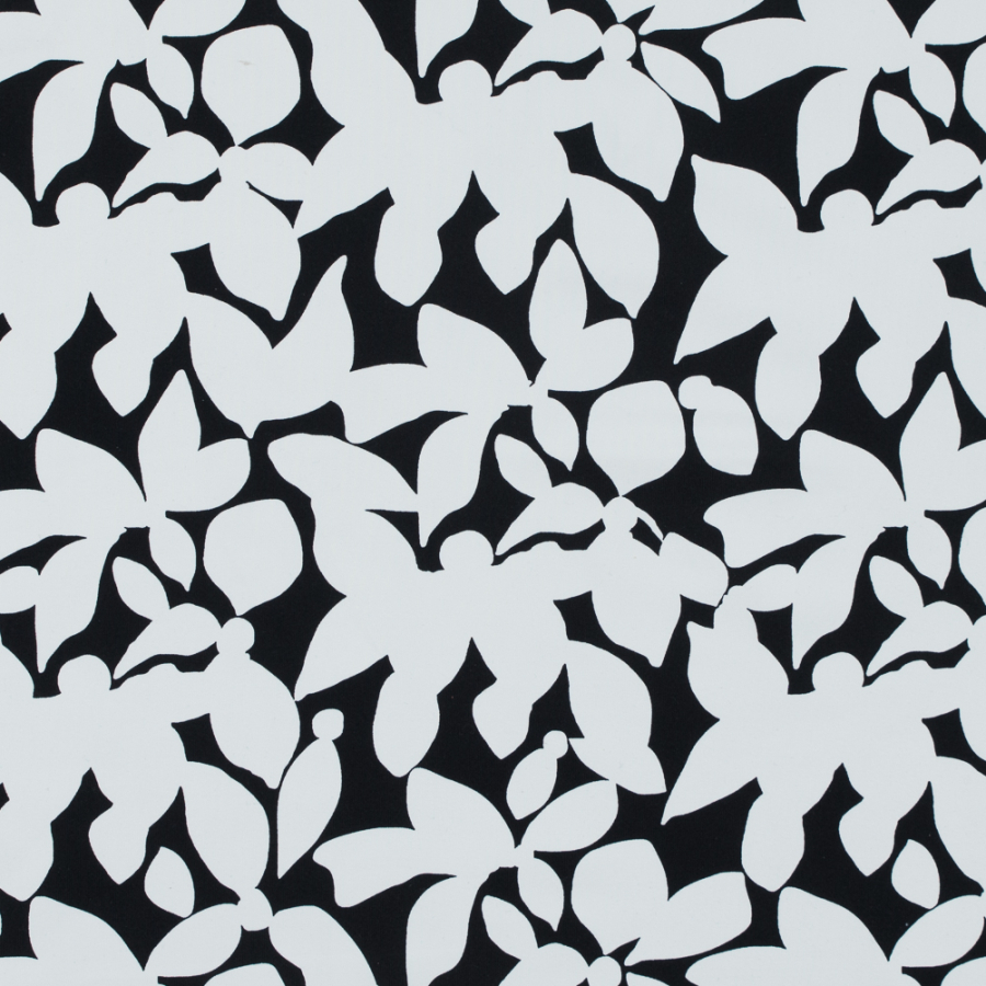 Black and White Floral Printed Polyester Jersey | Mood Fabrics
