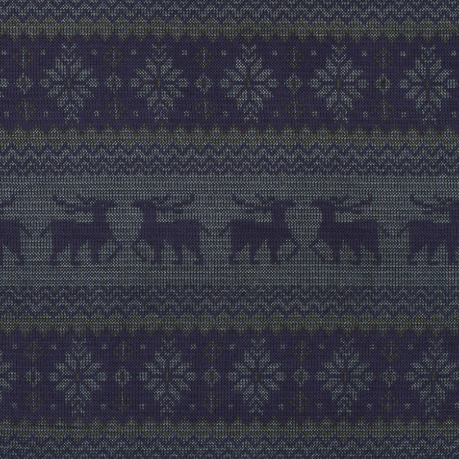 Imperial Purple Reindeer and Snowflake Knit Printed Polyester Chiffon | Mood Fabrics