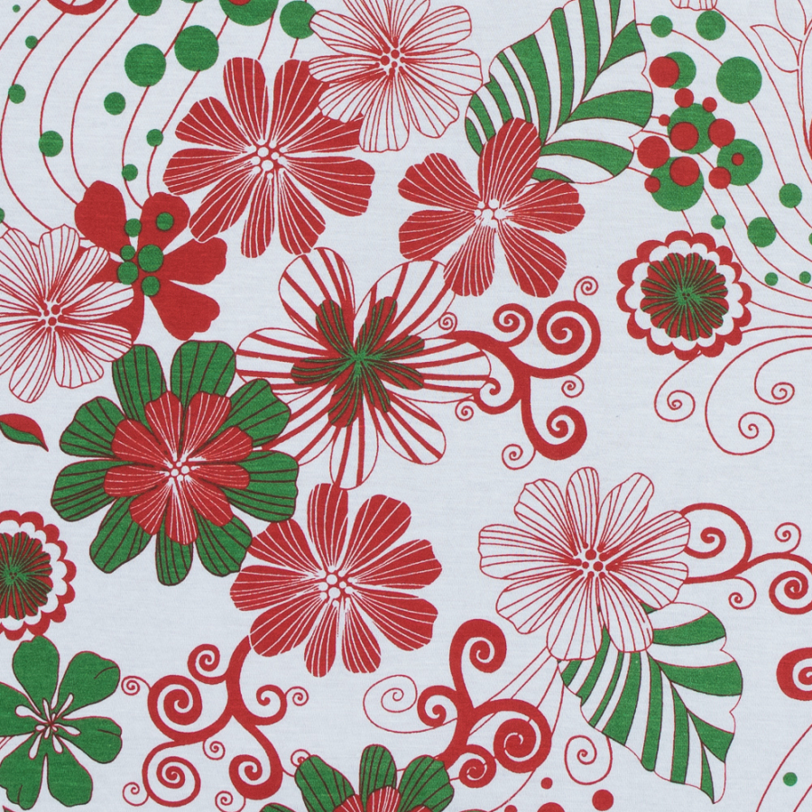Red, Green and White Christmas-Spirited Floral Cotton Jersey | Mood Fabrics