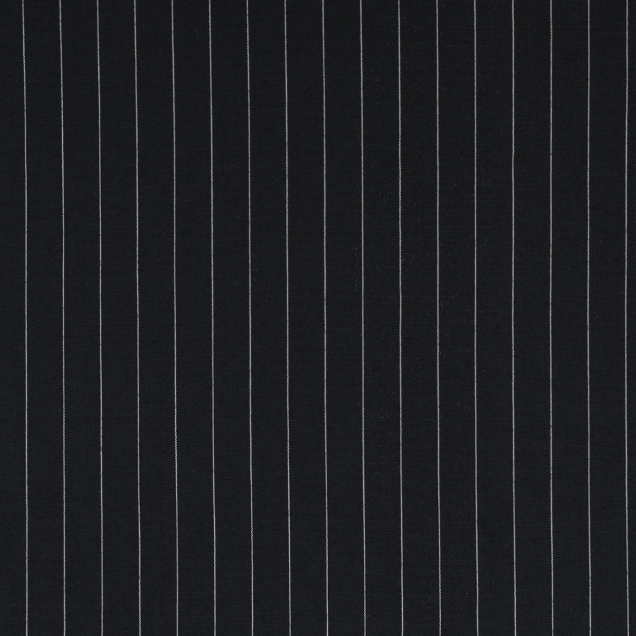 Italian Black and White Pinstriped Wool Suiting | Mood Fabrics