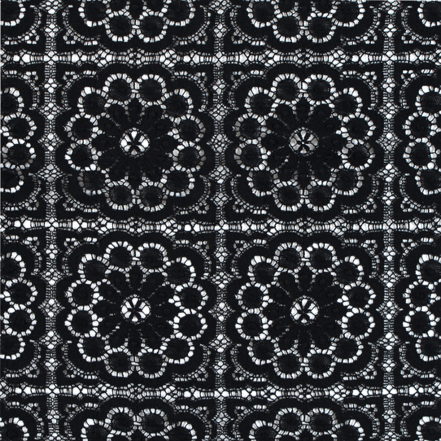Oscar de la Renta Black Floral 'Granny Square' Cotton Lace | Mood Fabrics