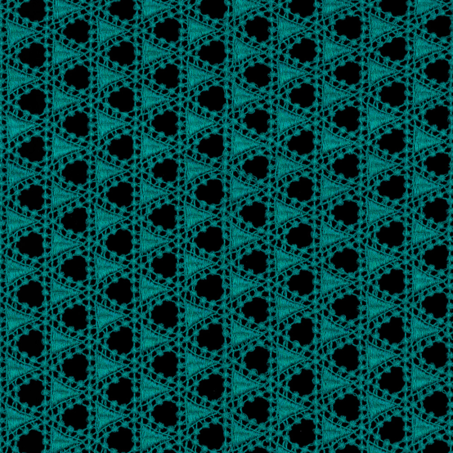 Oscar de la Renta Italian Turquoise Green Geometric Guipire Lace | Mood Fabrics