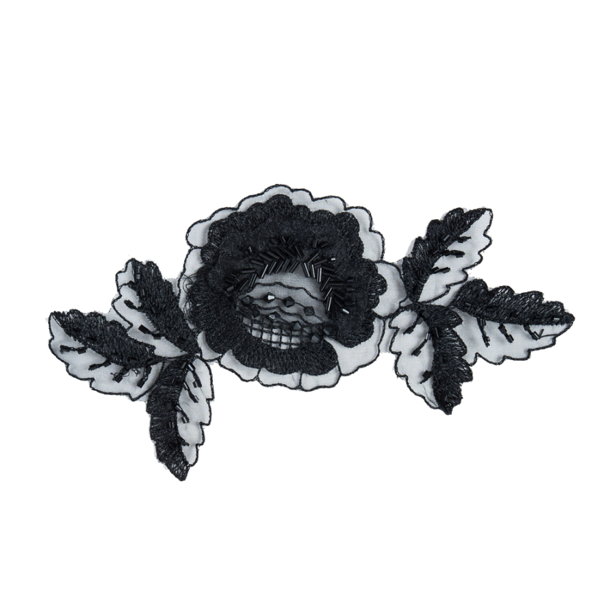 Black Organza Flower with Beads & Embroidery - 4 x 7 | Mood Fabrics