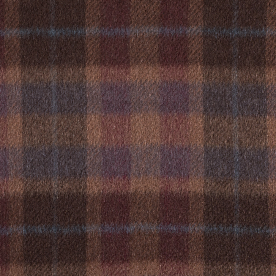 Chocolate Brown and Almond Plaid Mohair Twill Coating | Mood Fabrics