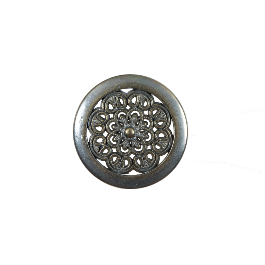 Decorative Antiqued Silver Metal Button - 30L/19mm | Mood Fabrics