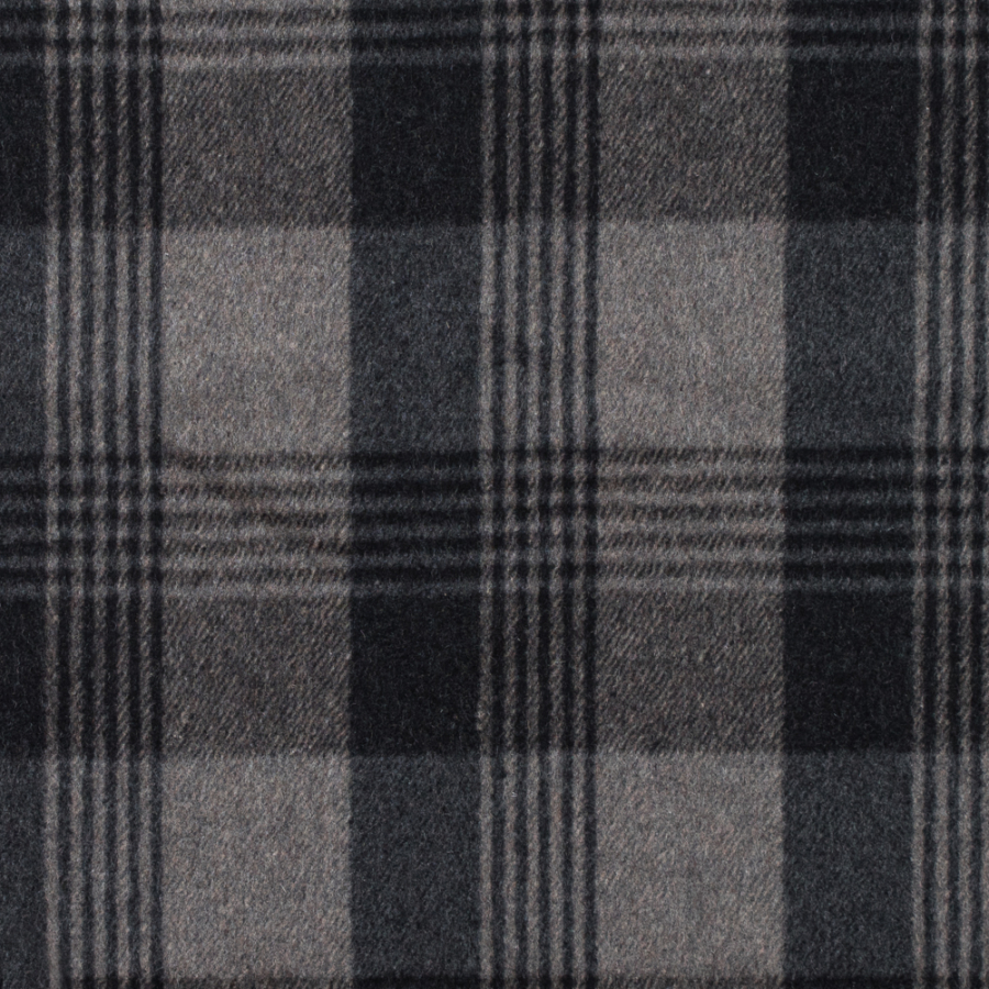 Italian Gray Plaid Brushed Wool Twill | Mood Fabrics