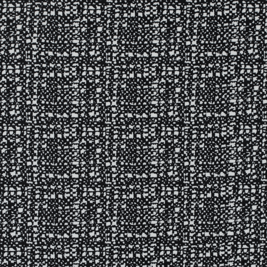 Black and Egret White Abstract Printed Wool Crepe | Mood Fabrics