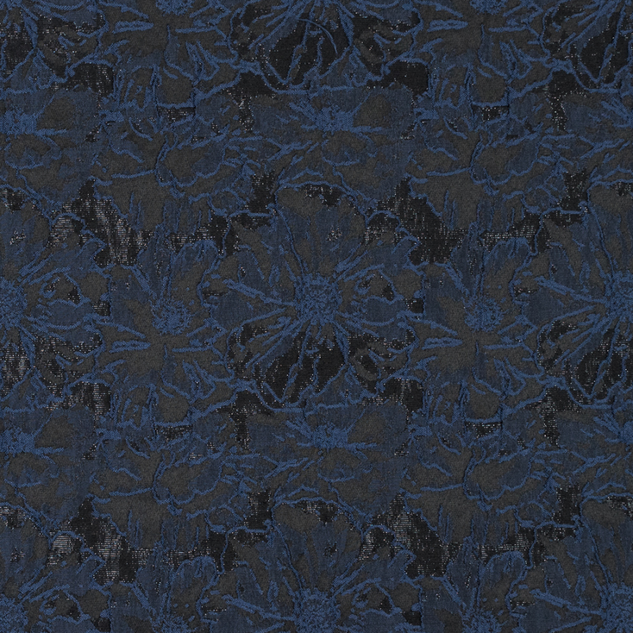 Insignia Blue and Metallic Black Floral Brocade | Mood Fabrics
