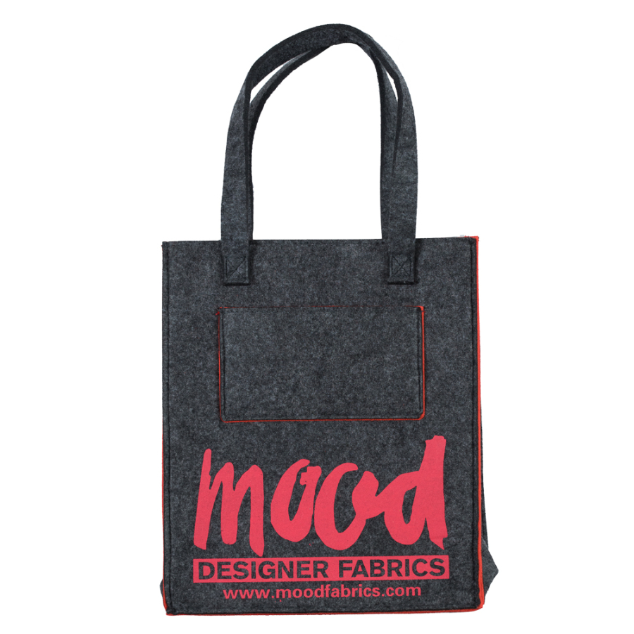 Small Charcoal Felt Mood Bag with Cayenne Logo | Mood Fabrics