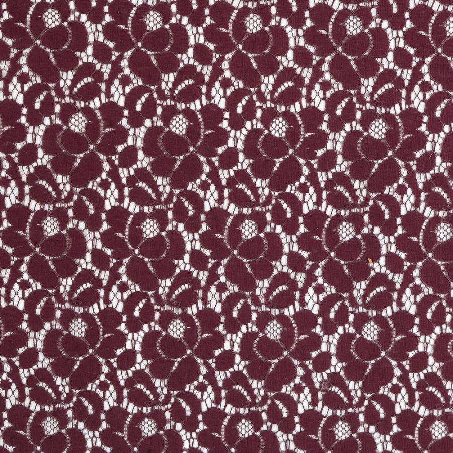 Tawny Port Floral Re-Embroidered Cotton Lace | Mood Fabrics