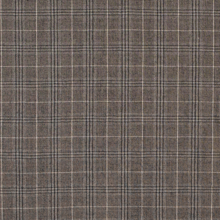 Natural Beige and Black Plaid Wool Suiting | Mood Fabrics