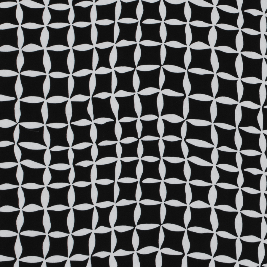 Black and White Geometric Printed Silk Charmeuse | Mood Fabrics