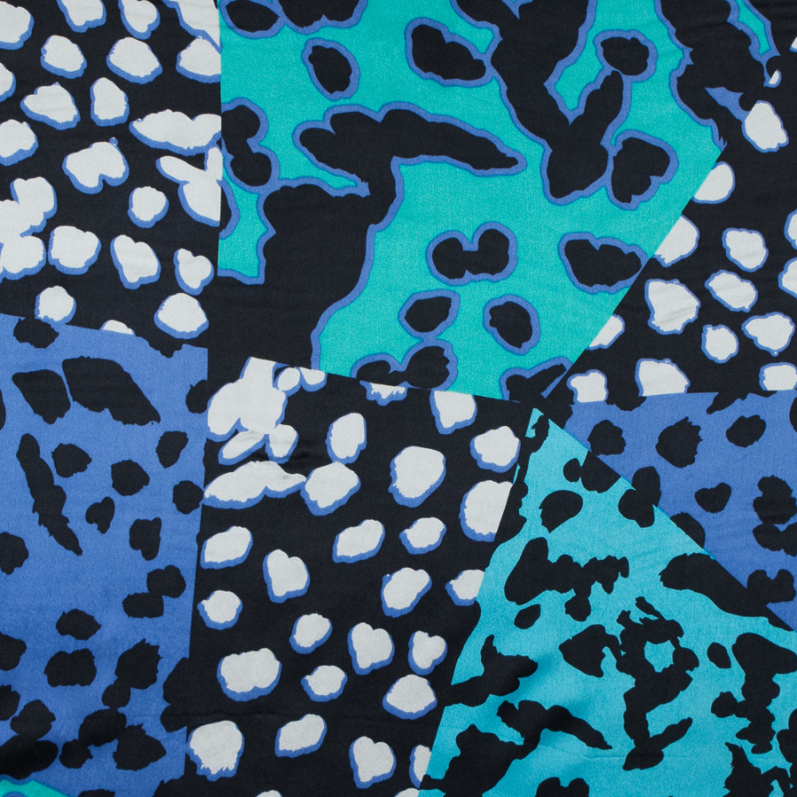 Riverside Blue and Alhambra Abstract Printed Silk Charmeuse | Mood Fabrics