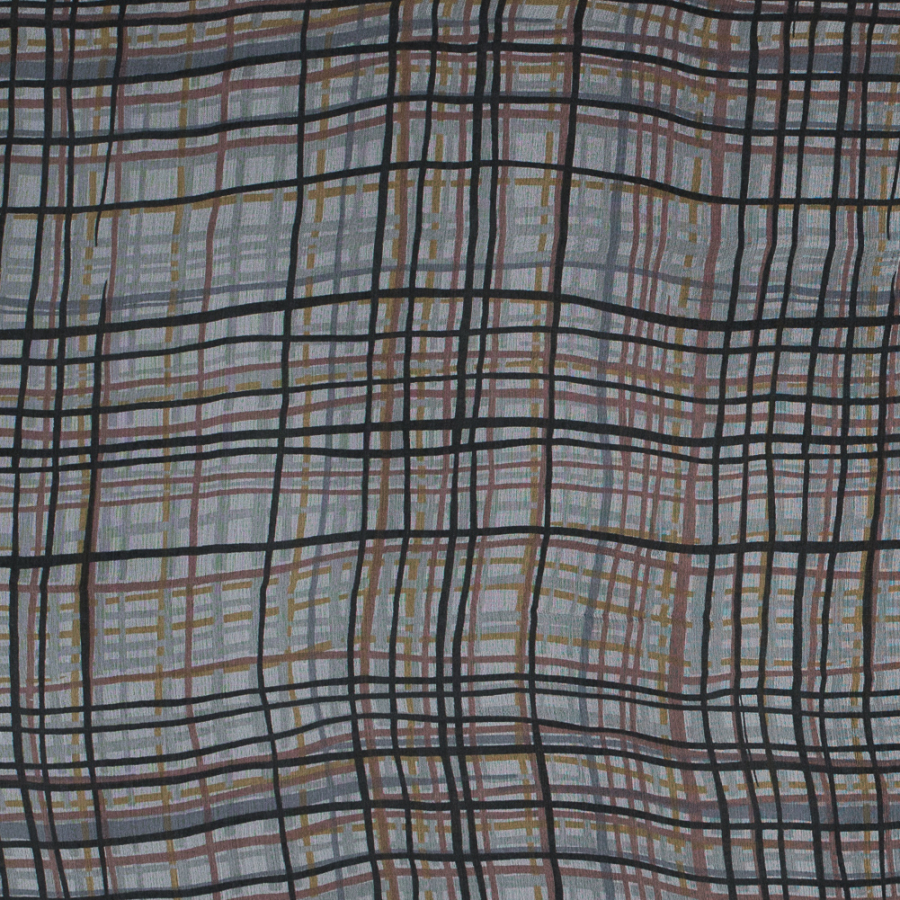Khaki and Brown Plaid Printed Silk Chiffon | Mood Fabrics