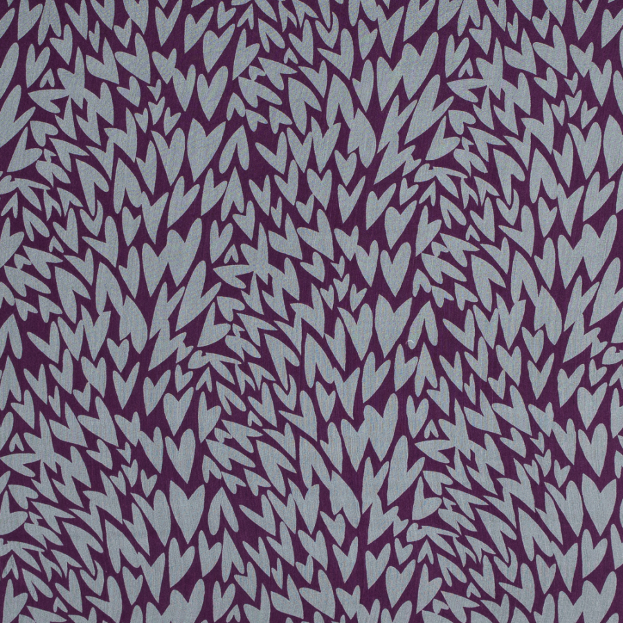 Magenta Purple and White Heart Filled Silk Chiffon | Mood Fabrics