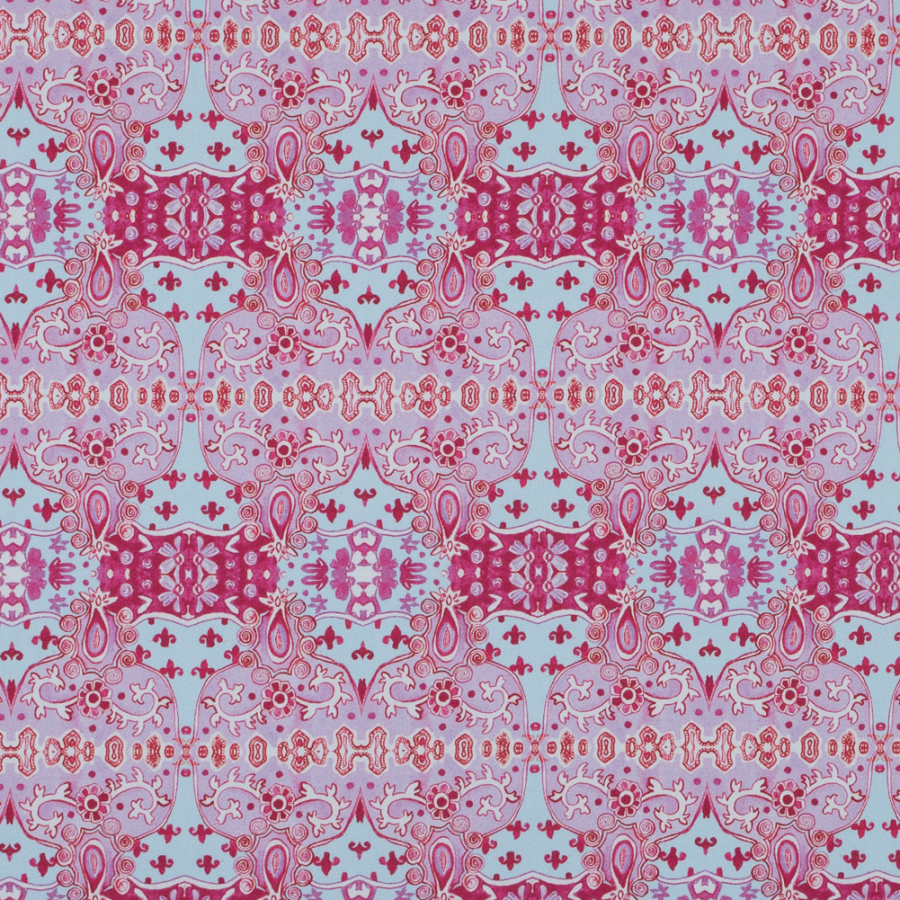 Pink and Blue Printed Stretch Cotton Sateen | Mood Fabrics