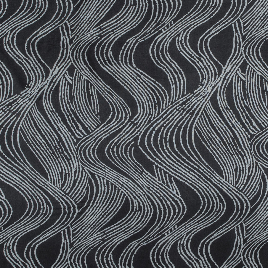 Pavement and White Abstract Satin-Faced Silk Chiffon | Mood Fabrics