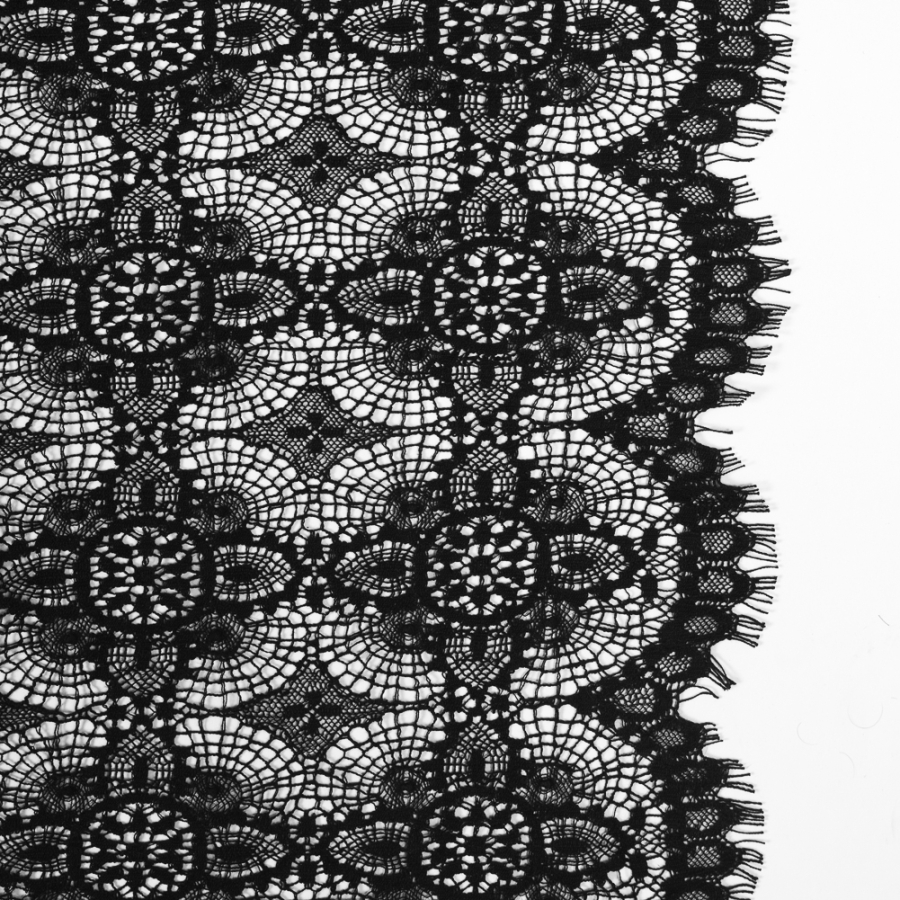 Black Cluny Lace with Scalloped Eyelash Edges | Mood Fabrics