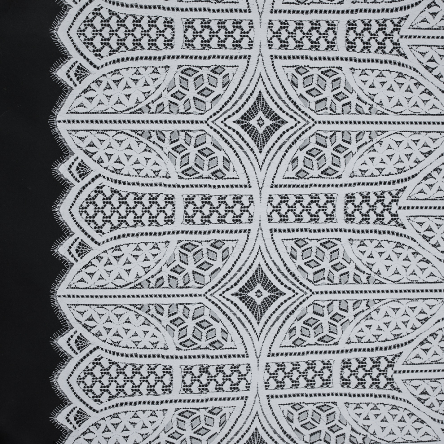 White Geometric Lace with Finished Eyelash Edges | Mood Fabrics