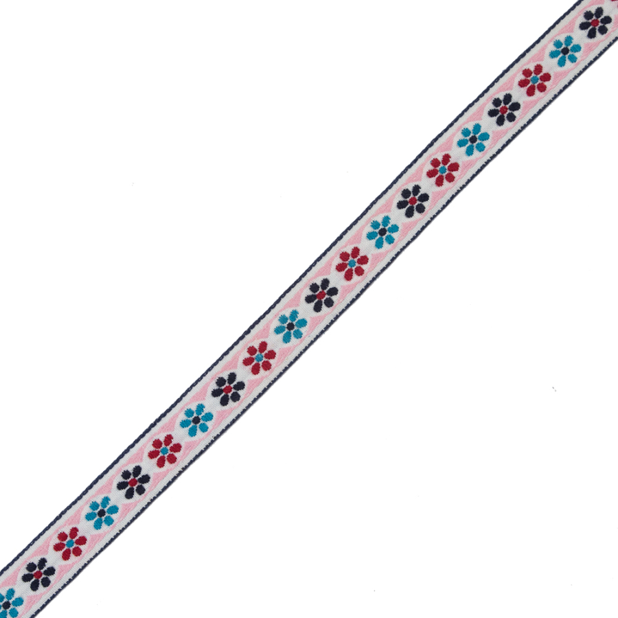 German Pink and Blue Floral Jacquard Ribbon - 0.75 | Mood Fabrics