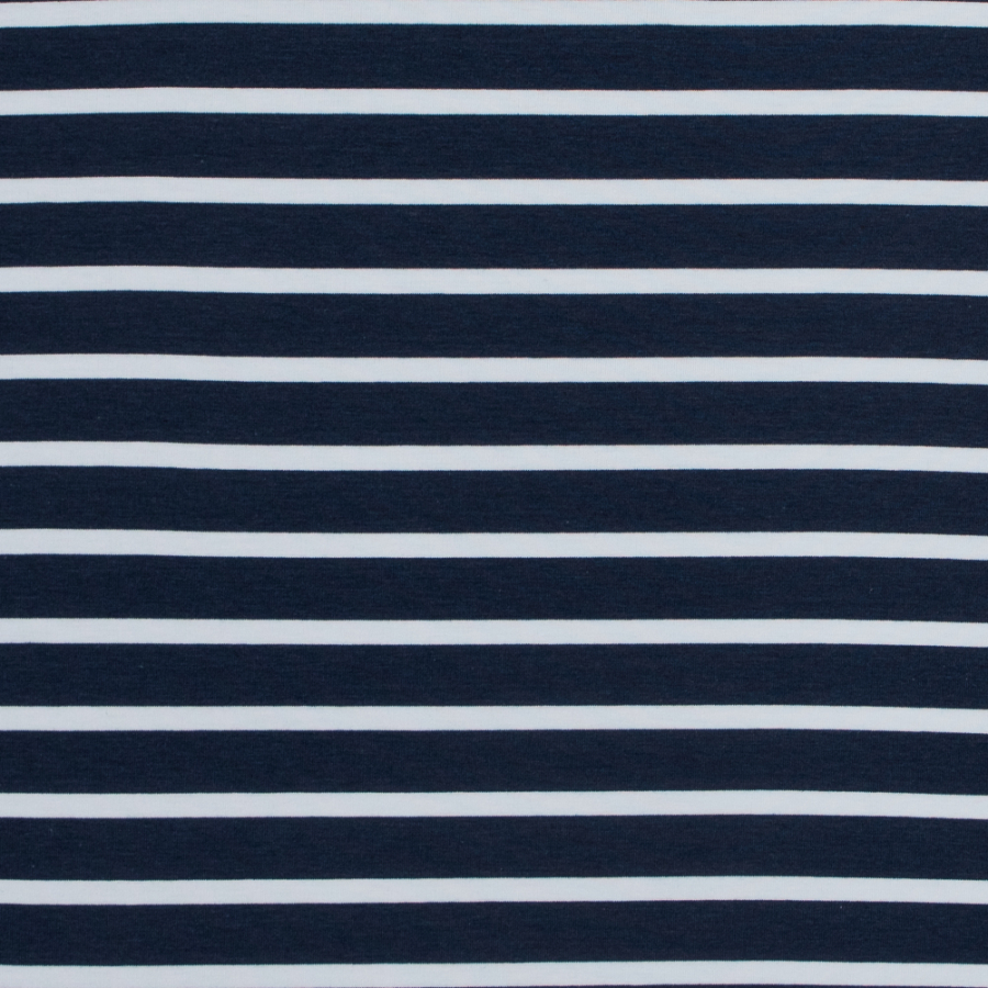 Navy and White Striped Bamboo Jersey | Mood Fabrics