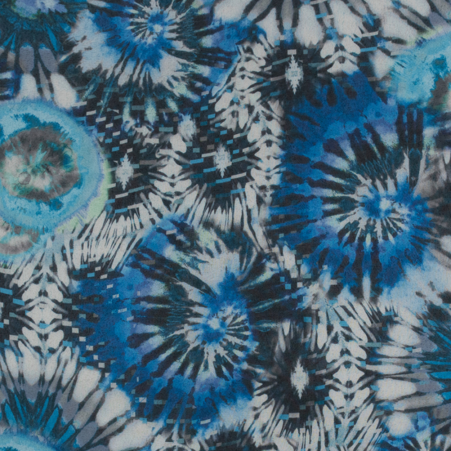 Italian Blue Tie Dye Printed Polyester Chiffon | Mood Fabrics