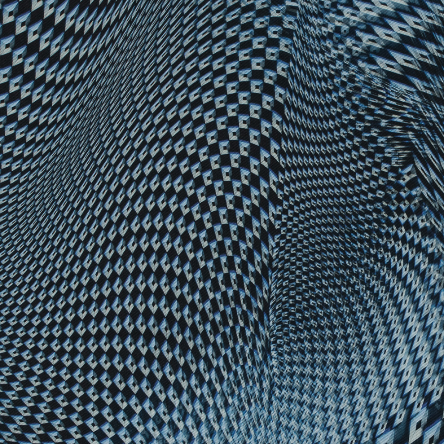 Italian Blue and Black Geometric Stretch Cotton Twill | Mood Fabrics