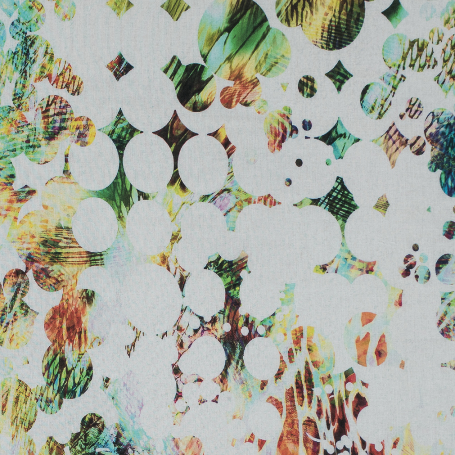 Italian Green and Yellow Abstract Printed Circles on a Cotton Voile | Mood Fabrics