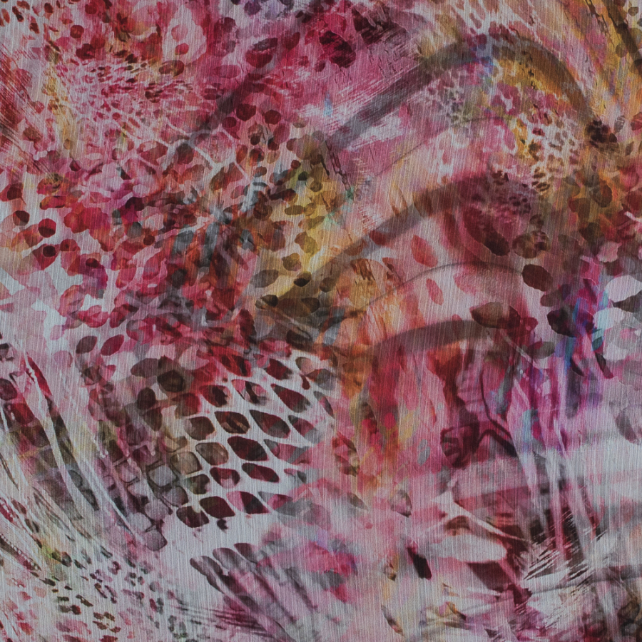 Italian Pink and Yellow Abstract Crinkled Chiffon | Mood Fabrics