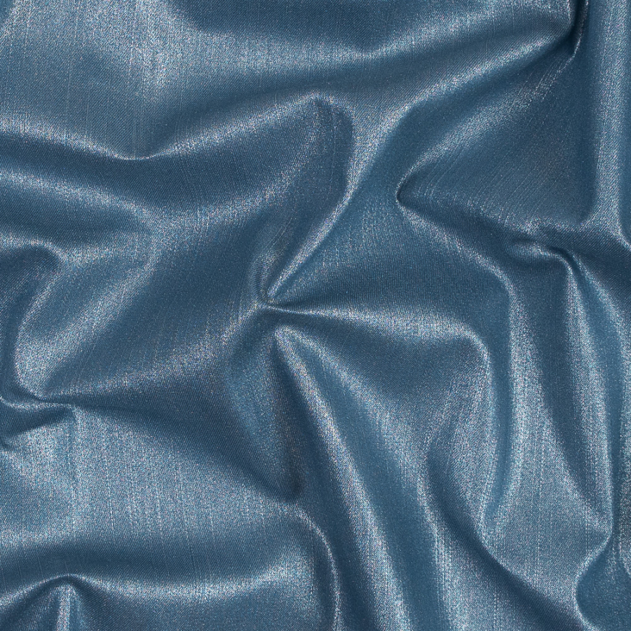 Italian Blue Stretch Denim with Metallic Silver Laminate | Mood Fabrics