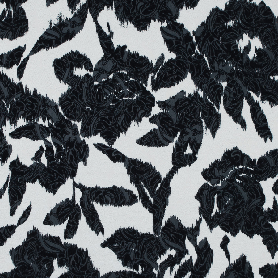 Italian Black and White Ikat Floral Cotton Jacquard | Mood Fabrics