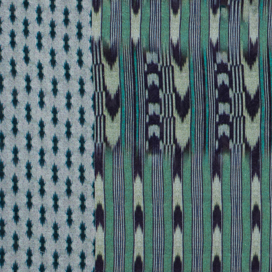 Italian Green and Purple Ikat Printed Cotton Jacquard | Mood Fabrics
