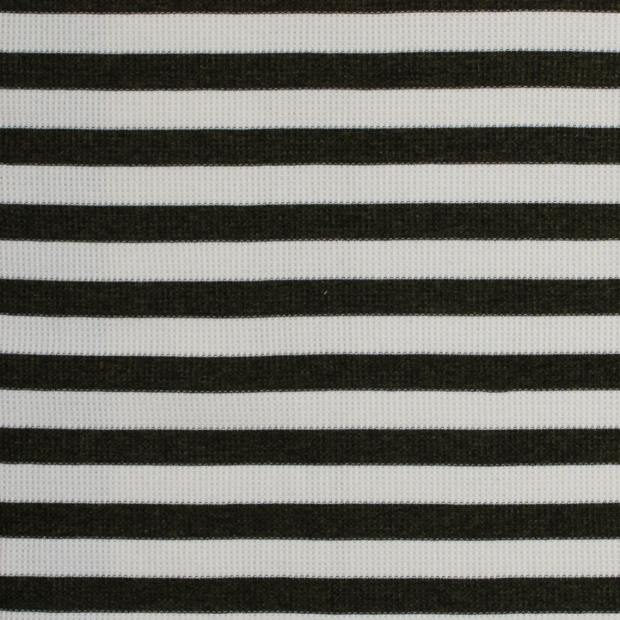Italian Olive Awning Striped Cotton Waffle Knit | Mood Fabrics